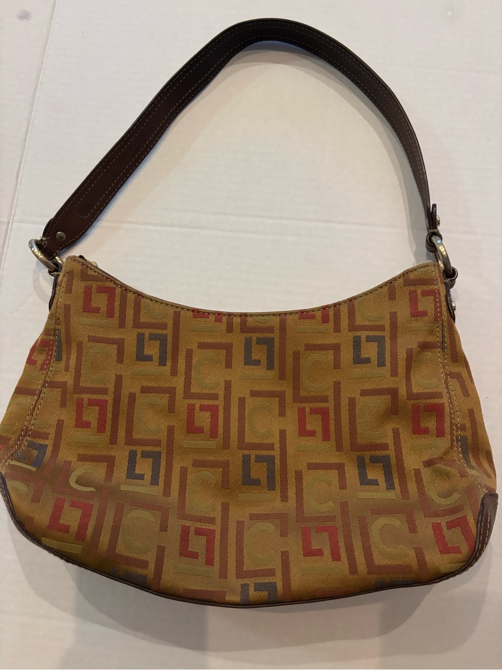 Liz Claiborne vintage Mustard Geometric Shoulder Bag with Brown Strap